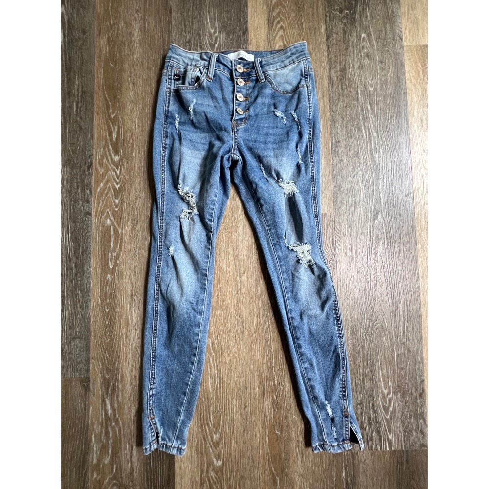 Kancan Skinny Jeans Womens 1/24 Blue Distressed High Rise Button‎ Fly KC5109M